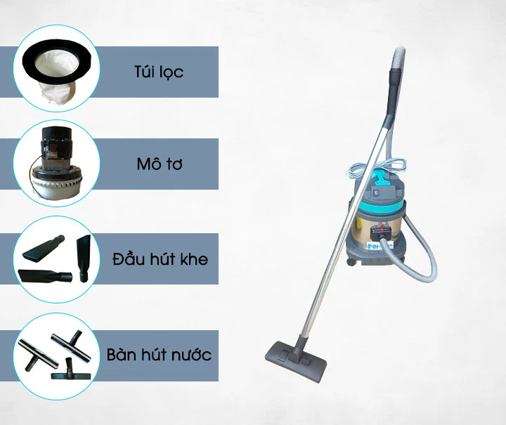 Phụ kiện đi kèm theo máy hút bụi công nghiệp đầy đủ