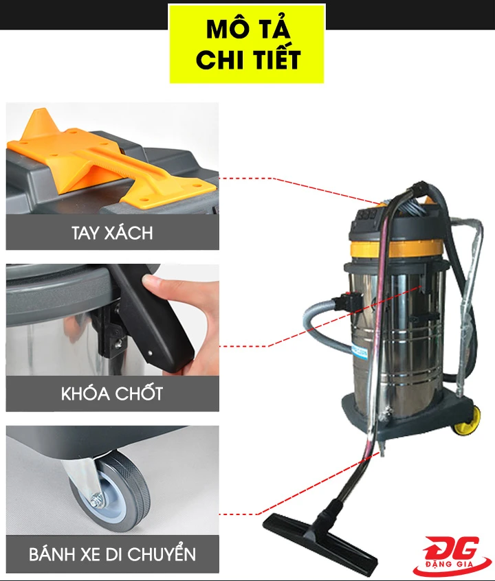 Các chi tiết máy hút bụi công nghiệp Supper Clean CB80-3 hiện đại