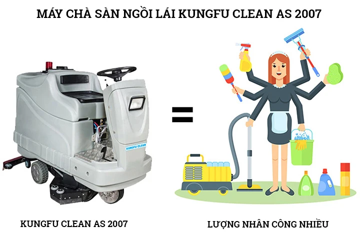 hiệu quả sử dụng máy chà sàn ngồi lái Kungfu Clean AS 2007