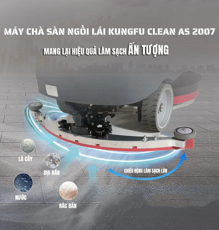 chiều rộng làm sạch máy chà sàn ngồi lái Kungfu Clean AS 2007