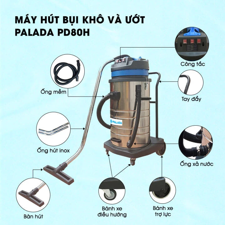 Máy hút bụi công nghiệp Palada PD80H chính hãng