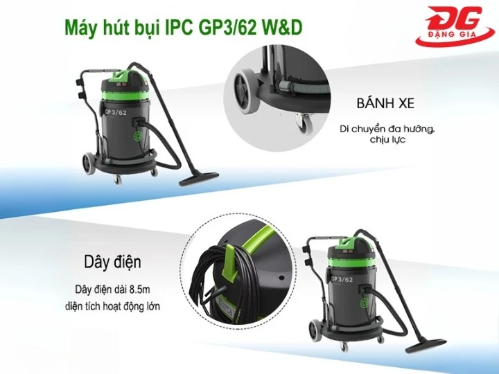 Máy hút bụi nhà xưởng IPC GP3/62 W&D có dây nối xa
