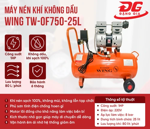 Máy nén khí không dầu giảm âm Wing TW-OF750-25L 2