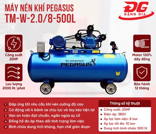 Máy nén khí dây đai Pegasus TM-W-2.0/8-500L 2