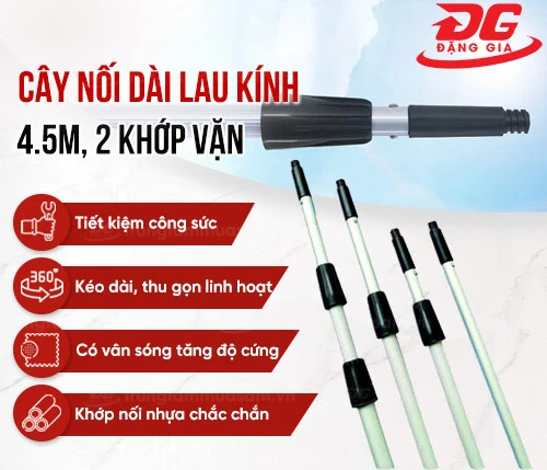 Cây nối dài lau kính 4.5m, 2 khớp vặn 2