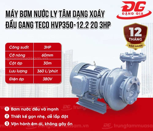 Máy bơm nước ly tâm Teco đầu gang 3HP HVP350-12.2 20 2