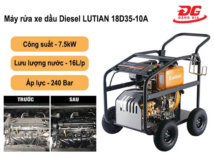 máy rửa xe ô tô dầu diesel Lutian 18D35-10A động cơ khỏe