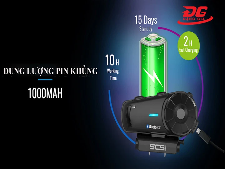 dung lượng pin tai nghe Bluetooth Intercom SCS S-3