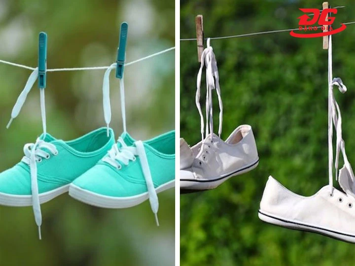 Cách phơi giày bằng móc treo quần áo