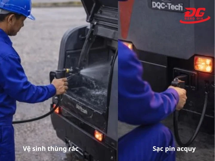 Vệ sinnh & sạc pin acquy cho xe quét rác DQC - Tech 180