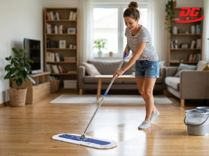 Cán chổi dài nên hạn chế bị đau lưng khi lau dọn