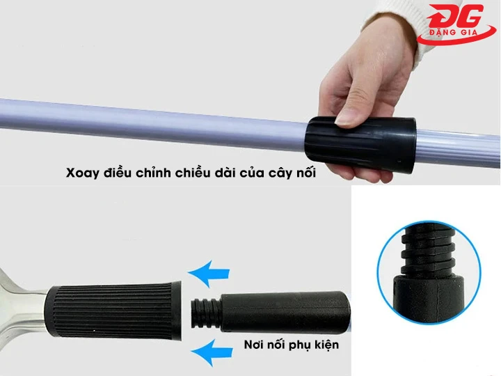 Lắp cây nối dài lau kính 3.0m, 2 khớp vặn 