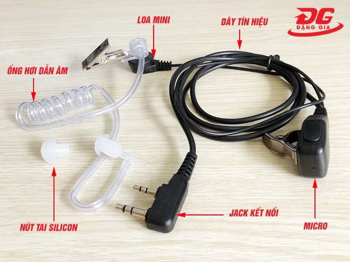 Kết cấu tai nghe bộ đàm ống hơi bộ đàm Motorola, Icom, Kenwood, HYT,...